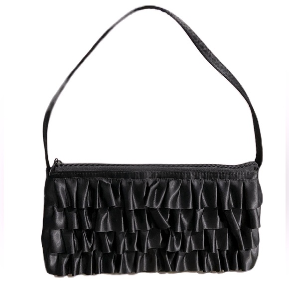 LACOME BLACK RUFFLE HANDBAG - Picture 1 of 7